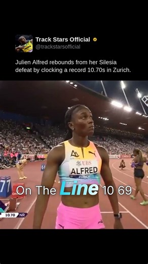 Julien Alfred rebounds from her Silesia defeat by clocking a record 10.70s in Zurich.