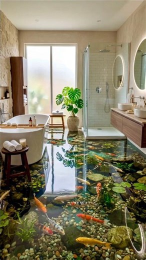 Koibath 🎏 Serene Pond Bathroom by Sarah’s Creativity #interiordesign #epoxyflooring #koipond