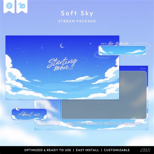 Soft Sky Anime Overlay Pack, Kawaii Animated Stream Package for OBS & Streamlabs, Cute Vtuber Twitch Overlays, Cozy Gamer Setup - Etsy