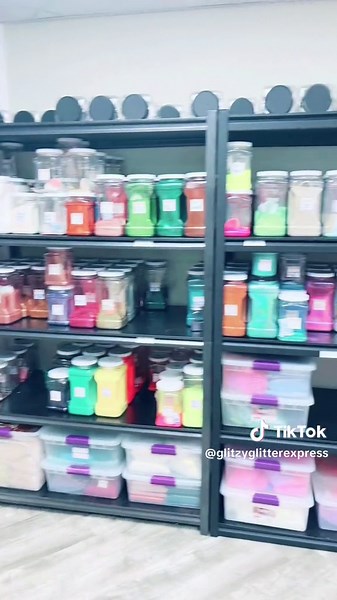 Getting all set up in the new shop! Fun fact: we had all of the same glitter on only 4 shelves back in the garage😱 Another fun fact is I’ve purchased over 15 new shelves, and we already need more! SO much more room for expansion! I am so thankful!! #glitzyglitterexpress #glitter #tiktok #smallbusinessowner #moving #smallbusinesscheck #commericalspace #storefront #onthisday