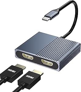 Docking Station Dual Monitor, USB C Docking Station, HDMI Splitter Extended Display, 4K Dual HDMI Adapter for 2 Monitors, Dual Monitor Adapter, USB Type-C Hub for Dell/HP/Lenovo/Mac Laptops