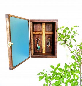 Walnut Wood Mirror Key Cabinet - Vintage Style Key Organizer - Elegant Entryway Decor -tax Included - Etsy