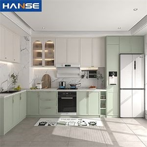 [Hot Item] Modern Light Green Kitchen Cabinet Set Ready to Assemble MDF Cabinets with Shaker Style