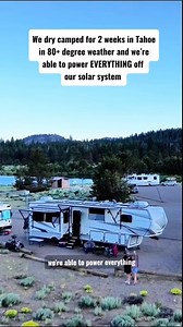 Can solar run ACs in an RV? 🚐 Yes! 🙌🏼🔋 We did a big solar build on our rig in April 2023. We have 3200 watts of solar from @newpowausa and 4x 280 aH lithium batteries from @dakota.lithium batteries 🔋 and they’ve been amazing. We saved for this for so long and are so happy it’s done! @upandrunningrv did a fantastic job on our build! Highly recommend them!! We are able to run one AC pretty much the entire day with our solar build and our second AC as needed, during peak hours. When we run one