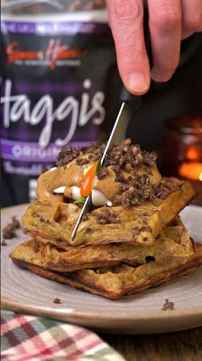 Haggis Potato Waffles with Eggs & Peppercorn Sauce