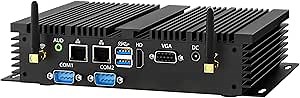Fanless Mini PC, Industrial Desktop Computer Core i3-5005U 2.0GHz, Windows 10 Pro, 16GB RAM, 512GB SSD, 2xNICs, 2xCOM RS232, 4xUSB 3.0, HDMI/VGA Ports, Support Auto Power On