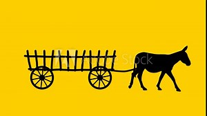A donkey pulling a cart, animation on the yellow background