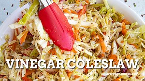 This vinegar coleslaw recipe is a no-mayo coleslaw made with finely shredded cabbage, carrots, bell pepper and onion tossed in a tangy vinaigrette. It's the perfect side dish. 😍 GET THE RECIPE: https://www.chilipeppermadness.com/recipes/vinegar-coleslaw/ | Chili Pepper Madness - Big Flavor Recipes