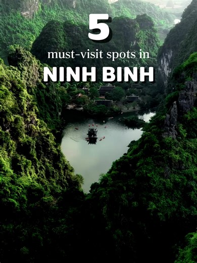 Ninh Binh is calling! 🛶✨ Which spot is your favorite? 📍 Tràng An - Boat cave tours 📍 Bai Dinh Pagoda - Spiritual wonder 📍 Hoa Lu Ancient Town - Lantern vibes 📍 Tam Coc - Lily pads & golden fields 📍 Mua Cave - The ultimate viewpoint Save this for your Vietnam trip! ✈️ #ninhbinh #vietnamtravel #visitvietnam #viral #travelguide #backpacking