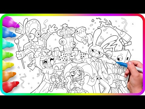 Coloring Pages The AMAZING DIGITAL CIRCUS - Celebration / Coloring characters from digital circus