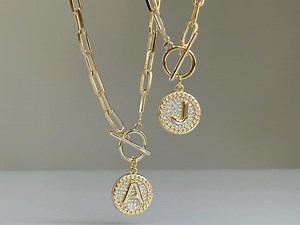 18k Gold Filled Paperclip Necklace With Toggle Personalized Gold Disc Necklace Initial Necklace Gold Necklace Gift for Mom Handmade - Etsy