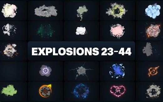 FCPX插件|80种卡通爆炸彩色烟雾特效动画元素 Advanced Explosions Pack