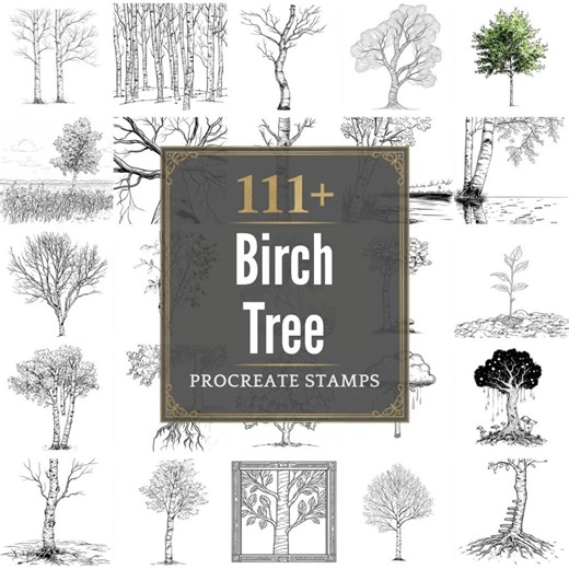 111  Procreate Birch Tree Brushes | Procreate Stamps | PNG Files | Instant Download