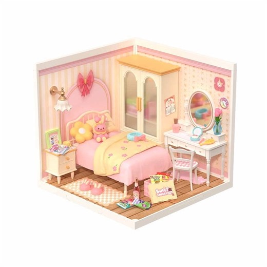 ROBOTIME Super Creator DIY Miniature House Kit,Tiny Home Craft Kits with LED,Mini Dollhouse Building Set,Gifts for Teens Adults(Lovely Pink Bedroom)