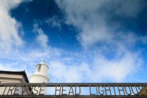 "fence at the entrance of Trevose Head Lighthouse, along the Atlantic...