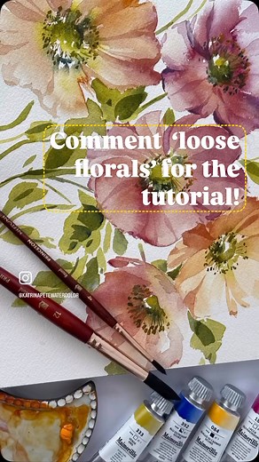3.9K views · 99 reactions | Comment ‘loose florals’ for the tutorial! This watercolor tutorial came together in a few layers. The first layer uses an interesting approach starting with plain water, and then dropping in color for a loose yet defined way of watercolor painting. Check it out, and paint along with me #floralpainting #looseflorals #katrinapete #watercolorflowers #watercolorflorals | Katrina Pete Studio | Facebook