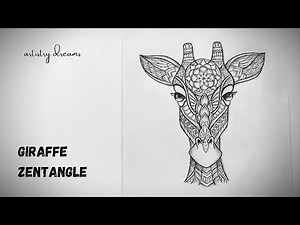 Giraffe zentangle art/ how to draw giraffe/zendoodle for beginners/ animal mandala / black pen art