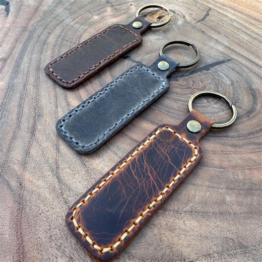 Custom Keychain - Personalised Real Leather Keyring - Minimalist Christmas Gift - Etsy UK