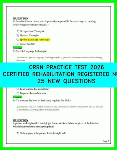 CRRN Practice Test 2026: 25 New Questions for Certified Rehabilitation Registered Nurses