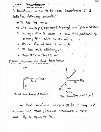 Ideal Transformer ||Definition and phasor diagram ||
