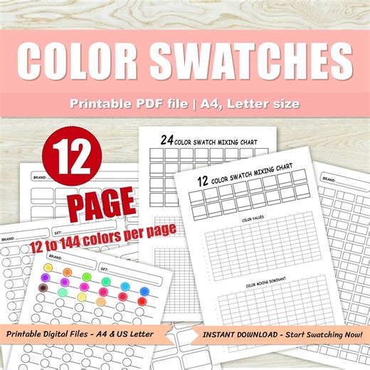 24 Color Swatch Chart Printable | 12 Page Color Mixing Bundle | Blank Color Swatch Sheets for Markers & Pencils | Color Chart (PDF Download) - Etsy