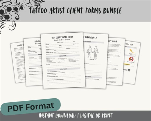 Tattoo Client Forms Bundle | Intake, Consent, Aftercare (PDF Format) - Etsy
