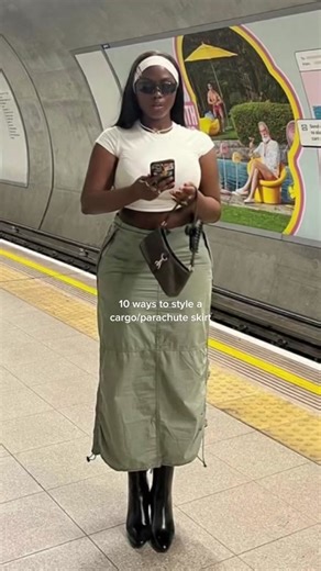 10 ways to style a cargo / parachute skirt 🫶 what clothing item should we do next? #fashion #style #outfitinspo