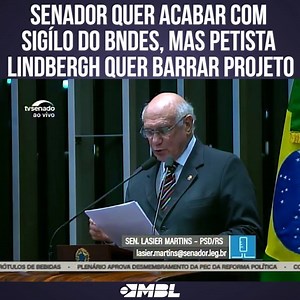 426K views · 16K shares | O BNDES, bancado com dinheiro de impostos dos brasileiros, emprestou mais de meio trilhão de reais para as 10 empreiteiras mais ricas do país e para ditaduras na era petista. O senador Lasier Martins está propondo um projeto de lei para acabar com o sigílo dos empréstimos feitos. E aí o petista Lindbergh Farias está querendo barrar o projeto. Por que petistas não querem abrir a caixa preta do BNDES? | MBL - Movimento Brasil Livre | Facebook