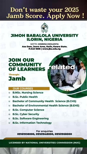 Study Your Dream Course with 150 in JAMB 2025 at JB University