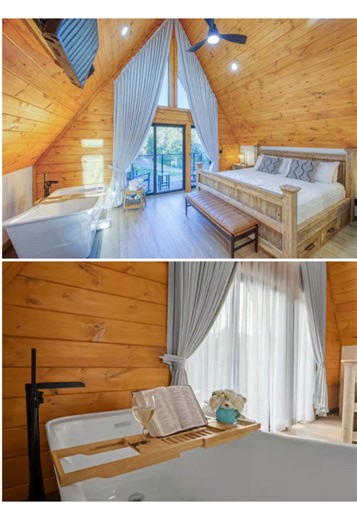 POV: you finally found a place where your nervous system can breathe 🌿 Our 3BR/3BA A-frame cabin in the Smoky Mountains was designed for slow mornings, cozy nights, and total reset ✨ Private hot tub, spa vibes, mountain air… this is your sign to unplug 🛁💭 #aframecabins #smokymountainsc #cabinlifer #relaxationm #mountainescape