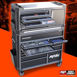 NEW TO THE SP RANGE! 276pc Tech Series Diamond Black Metric/SAE Tool Kit With Power Tool Cupboard with Built-In Power Board! Apprentices - Grab a bonus $340 SP Apprentice Cash e-voucher with your purchase and buy any additional tools of your choice! More Info: https://www.sptools.com/apprentices/ NEED HELP FINANCING YOUR KIT? SP EASY CREDIT CAN HELP! More Info: https://www.sptools.com/speasycredit/ | SP Tools