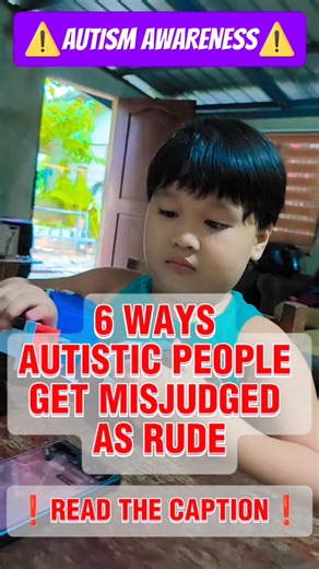 Here are 6 ways autistic people often get misjudged as “rude,” when in reality, their behavior comes from neurological differences — not bad manners 💙 💬 1. Not Making Eye Contact Many autistic people find eye contact uncomfortable or overwhelming. Others listen better without looking directly at someone — but people may wrongly assume they’re being disrespectful or uninterested. 😶 2. Speaking Too Honestly or Bluntly Autistic individuals often value honesty and directness. They might skip soci