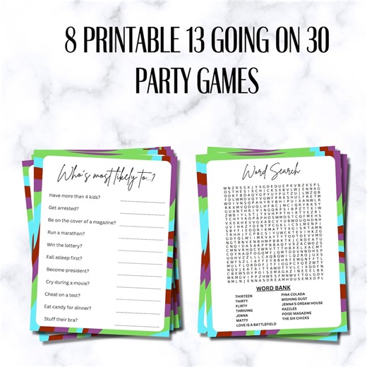 13 Going on 30 Party Games: Printable Birthday Games (PDF) - Etsy