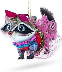 Raccoon in Dress Glass Christmas Ornament