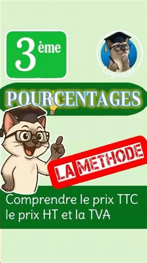 💸 Pourcentages 01 : HT → TTC (TVA 20%) expliqué simplement ! #maths #TVA #brevet #bac #stmg