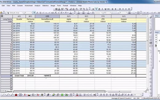 42. Origin中如何使用单元格公式进行计算