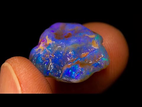Blue uncut gem rough opal with fire inside - I take its top off