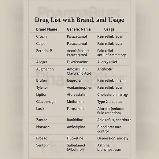 Common drug with Brand and their Generic Name and usage #barndmedicine #genericmedicine #medicine