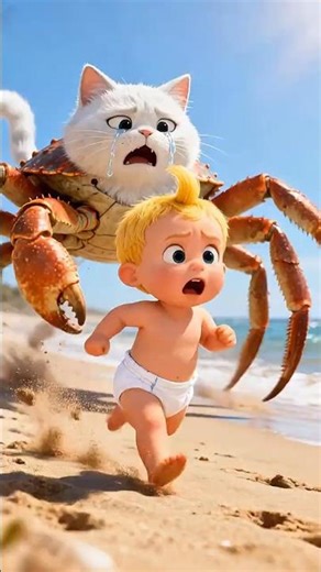 Baby And The Crab Cat #animation #crab #funny #shorts