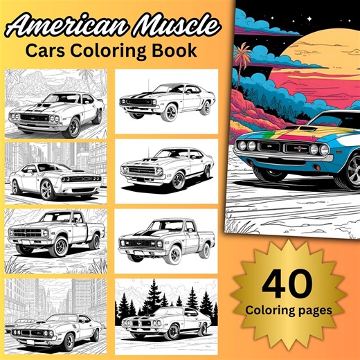 American Muscle Cars Coloring Book | Printable Coloring Pages | PDF | JPG | 40 Page Bundle - Etsy