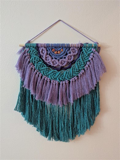 Boho Macrame Wall Hanging 12 X 15| Handmade Teal and Lavender Wall Decor - Etsy
