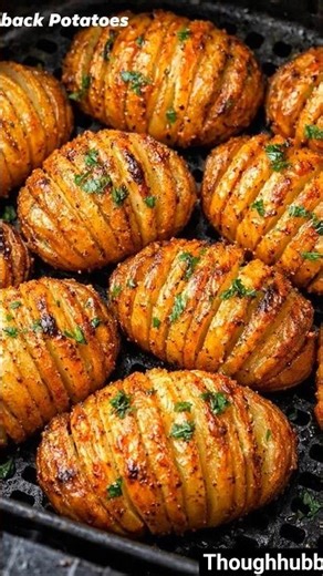 Deliciously crispy, buttery & cheesy Hasselback Potatoes made in the air fryer😋 #hasselbackpotatoes