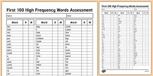 First 100 High Frequency Words Assessment Checklist