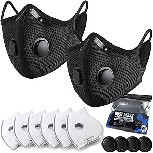 BASE CAMP M Plus Dust Face Mask with Smart Valves 2 Pack with 6 Activated Carbon Filters