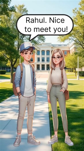 Daily English Lesson on Instagram: "🎒 It’s the very first day of college! New faces 😊, nervous hearts 💓, and a fresh start to a whole new journey! Watch how a simple conversation turns into the beginning of a sweet friendship between two students. 💬👦👧 📸 From awkward introductions to selfie moments, this short video captures the real college vibes! If you remember your first day... this one’s for you! 🏫✨ 👇 Don’t forget to like, share & subscribe for more student life moments and fun Engl