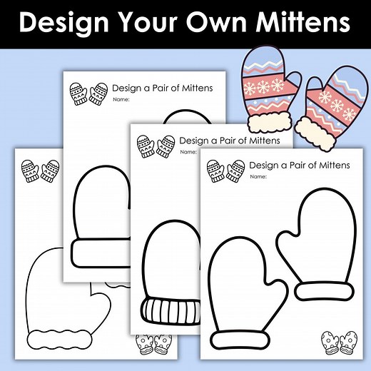 Design Your Own Pair of Mittens, 4-page Printable Set, Kids Winter Craft, Mitten Coloring Pages, DIY Winter Activity - Etsy