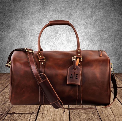 Full Grain Leather Weekender Bag - Personalized Retro Travel Holdall for Men and Women - Perfect Gift for Him - Durable Travel Bag Gift Men - Etsy