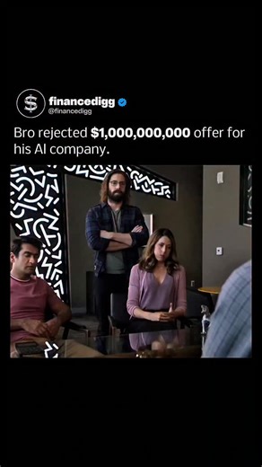 financedigg℠ on Instagram: "The scene portrays a startup rejecting a massive acquisition offer for $1 billion, choosing to retain equity and pursue a long-term vision over an immediate financial exit. This decision highlights the tension between accepting a guaranteed short-term gain and betting on potentially much higher future valuation and growth, a common high-risk/high-reward scenario in the tech industry. #AI #Startup #Business #Finance #Entrepreneurship #SiliconValley #TechNews #Marketing