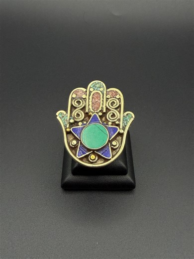 Vintage Silver Plated Hamsa Ring: Lapis, Turquoise, Coral Adjustable Band - Etsy