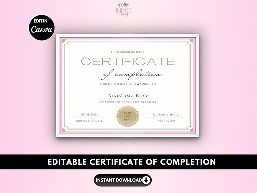 Editable Certificate of Completion Template: Nail, Lash, Makeup Class (canva Printable PDF) - Etsy